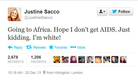 Justine Sacco's offensive and racist tweet