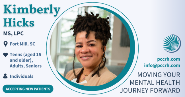 Kimberly N. Hicks, MS, LPC, a therapist at Palmetto Counseling & Consulting in Fort Mill, SC. Kimberly N. Hicks, MS, LPC, a therapist at Palmetto Counseling & Consulting in Fort Mill, SC.