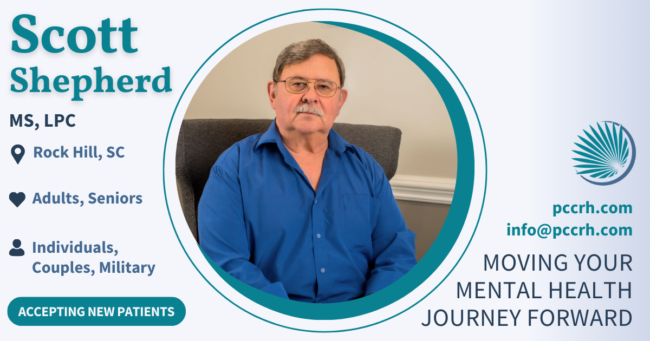 Scott Shepherd, MS, LPC, a therapist at Palmetto Counseling & Consulting in Rock Hill, SC. Scott Shepherd, MS, LPC, a therapist at Palmetto Counseling & Consulting in Rock Hill, SC.